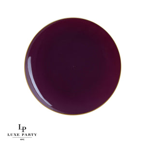Round Purple • Gold Plastic Plates | 10 Pack
