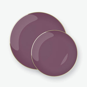 Round Purple • Gold Plastic Plates | 10 Pack