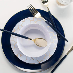 Round Navy • Gold Plastic Plates | 10 Pack