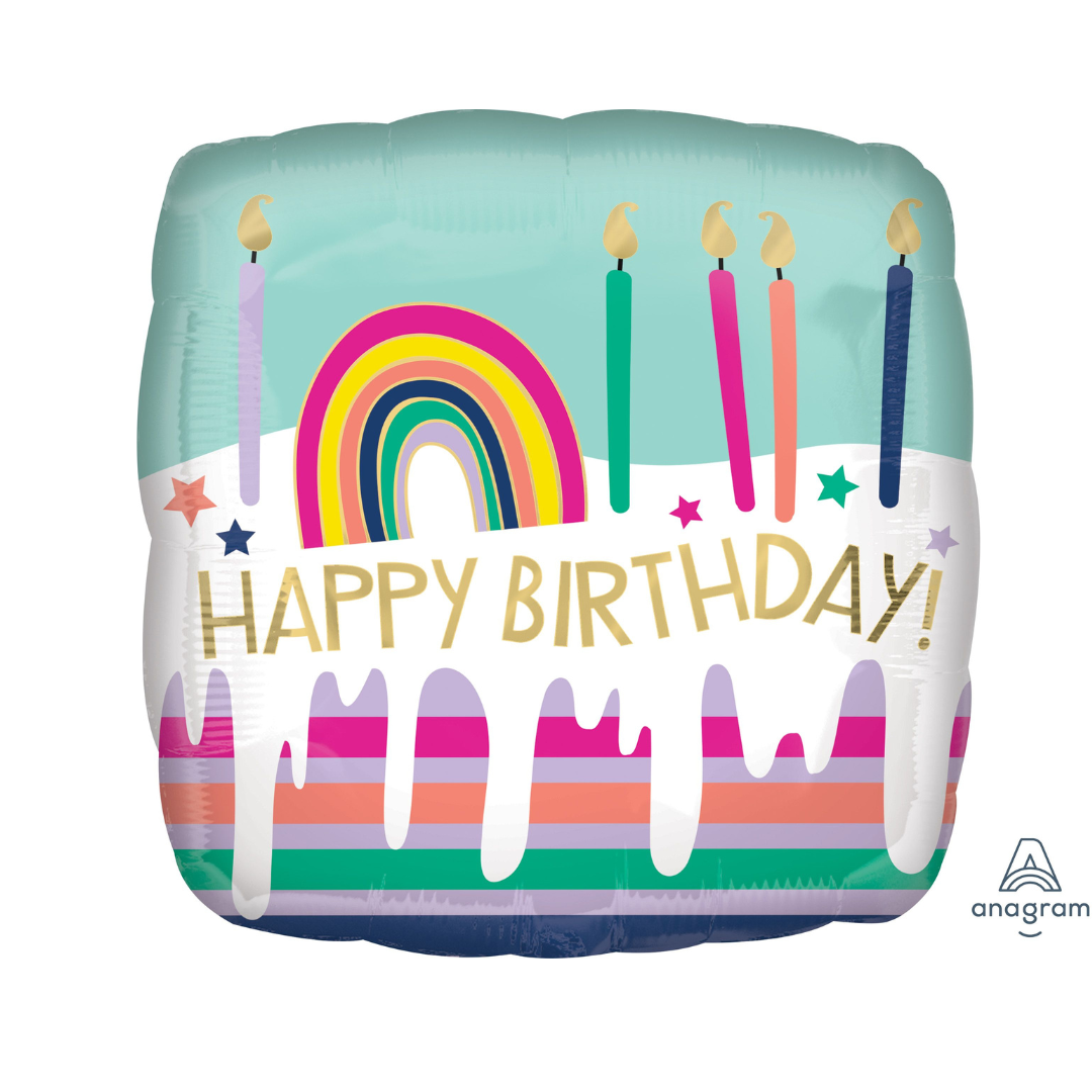 Happy Birthday Frosted Striped Cake Balloon