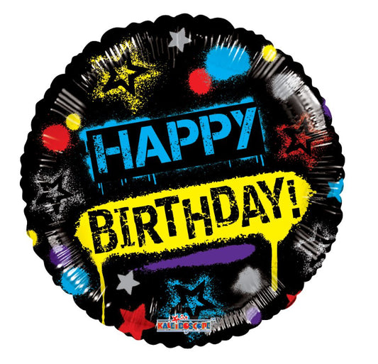 18” Happy Birthday Spray Graffiti Balloon