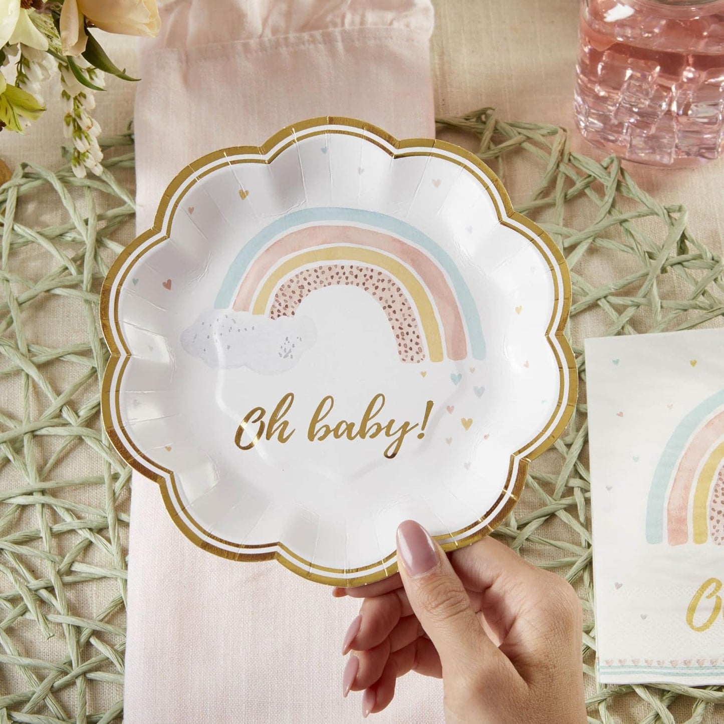 Boho Rainbow Baby 7 in. Premium Paper Plates (Set of 16)