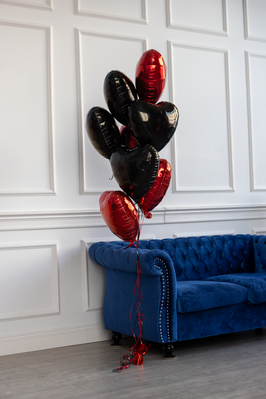 Red & Black Hearts Helium Balloon