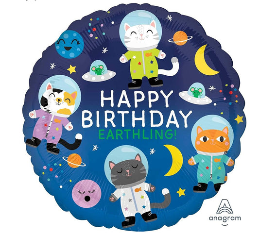 Astronaut Cat Happy Birthday Space Balloon