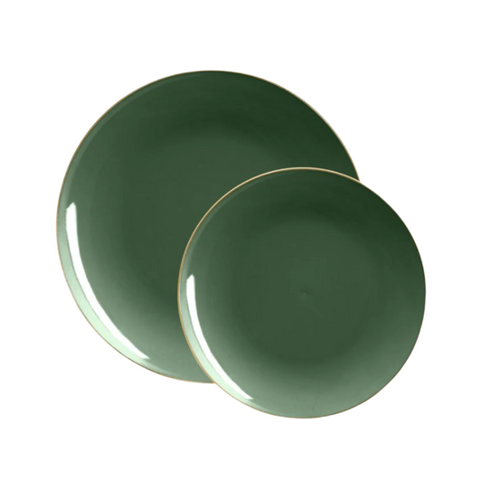 Round Emerald • Gold Plastic Plates | 10 Pack