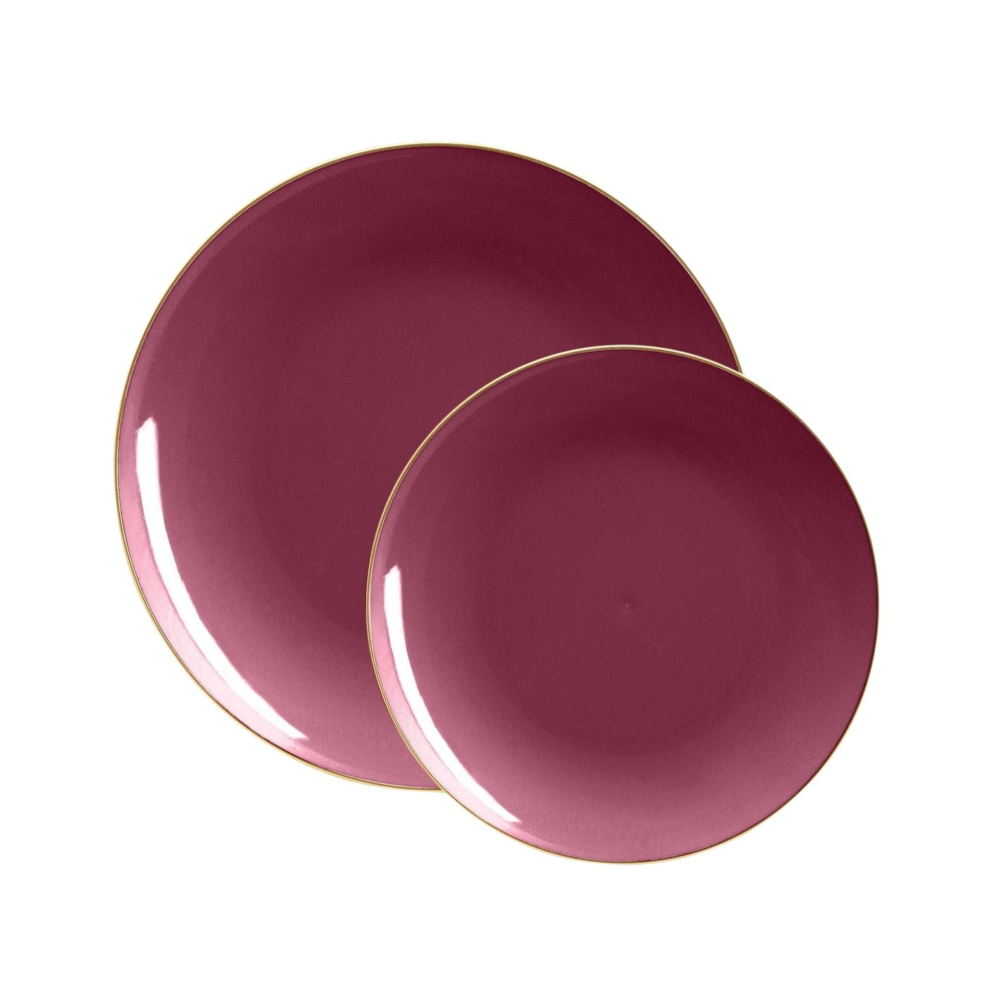 Round Cranberry • Gold Plastic Plates | 10 Pack