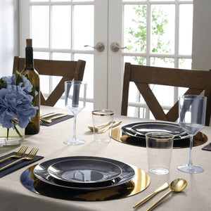 Round Navy • Gold Plastic Plates | 10 Pack