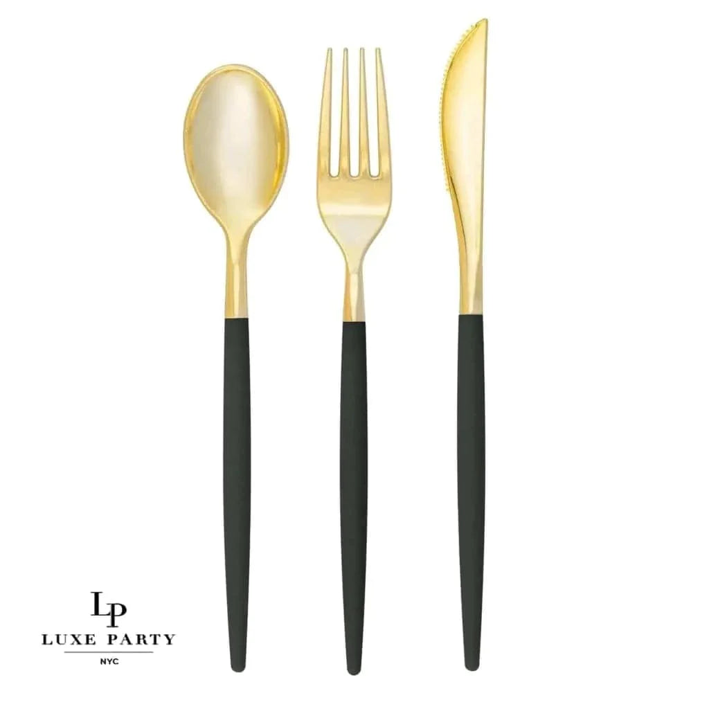 Emerald • Gold Plastic Cutlery Set | 32 Pieces