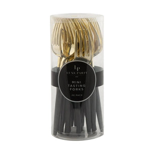 Black and Gold Plastic Mini Forks | 20 Forks: 20 Mini Forks