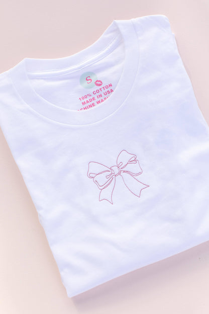 Coquette Trending Bow Embroidery Graphic Tee: Large