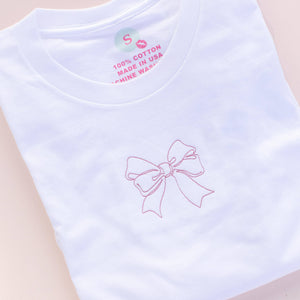 Coquette Trending Bow Embroidery Graphic Tee: Large