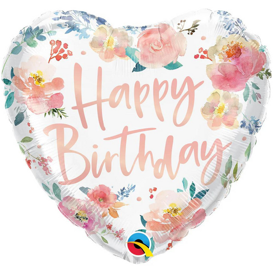 18" Watercolor Roses Birthday Heart Balloon