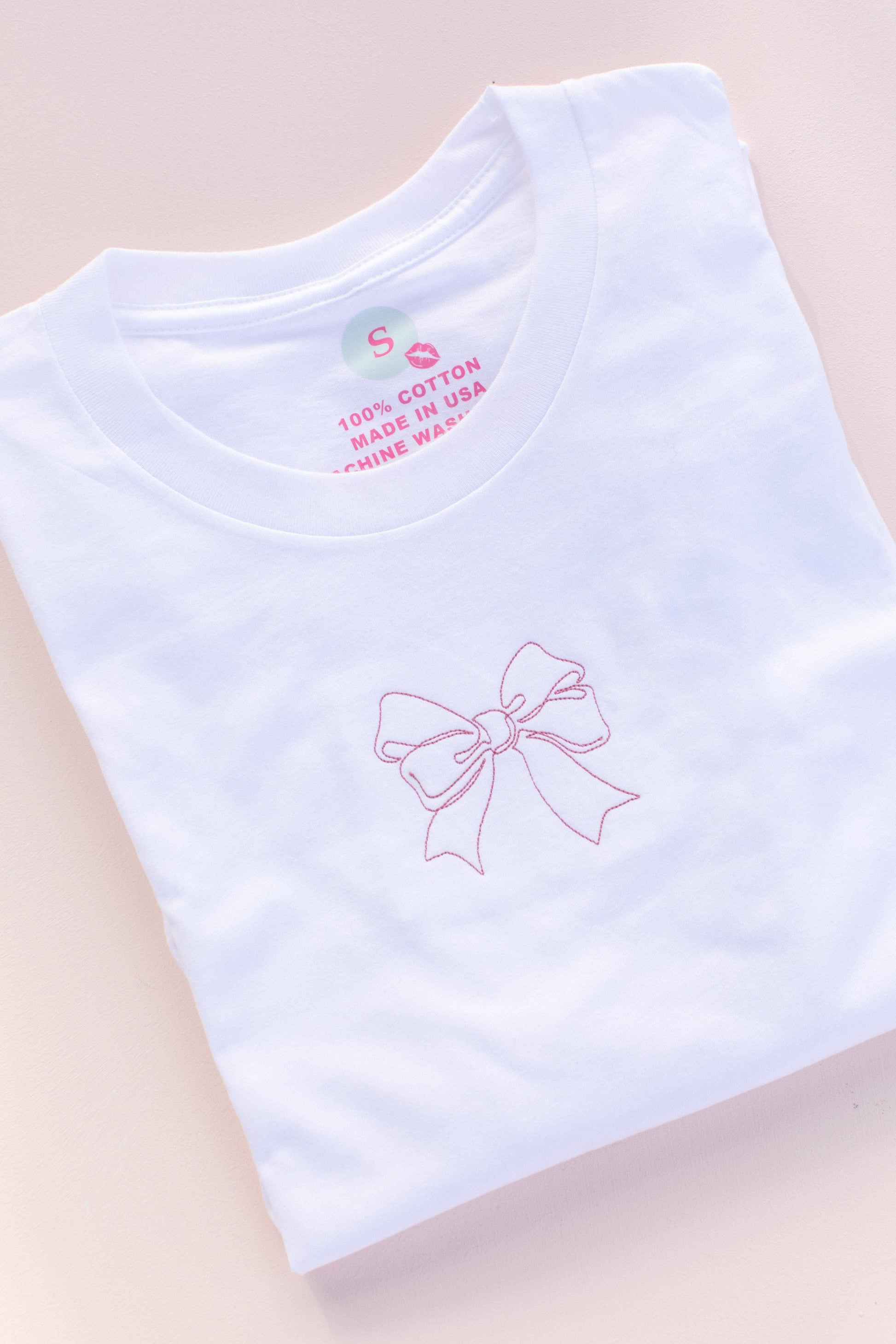 Coquette Trending Bow Embroidery Graphic Tee: Small