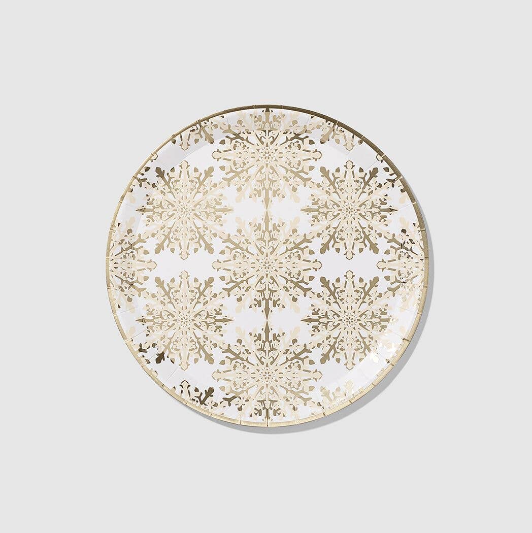 Golden Snowflake Large Paper Party Plates (10 per Pack)