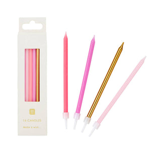 Rose Pink & Gold Birthday Candles | 16 Pack | Cake Candle |