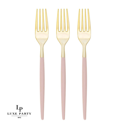 Chic Round Blush and Gold Forks | 32 Pieces