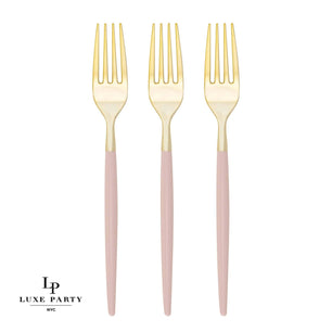 Chic Round Blush and Gold Forks | 32 Pieces