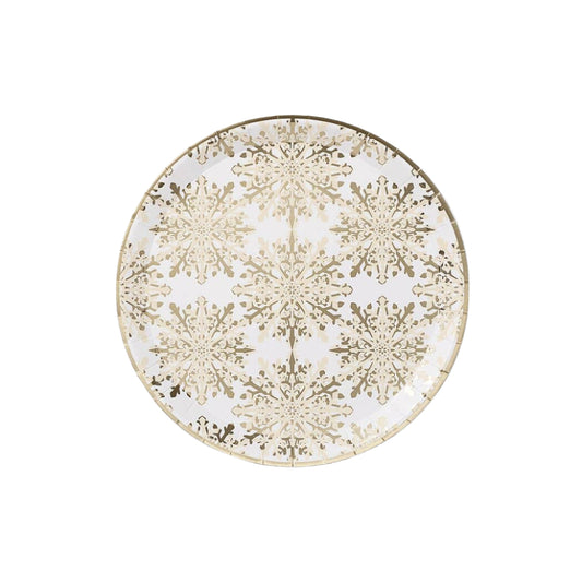 Golden Snowflake Large Paper Party Plates (10 per Pack)