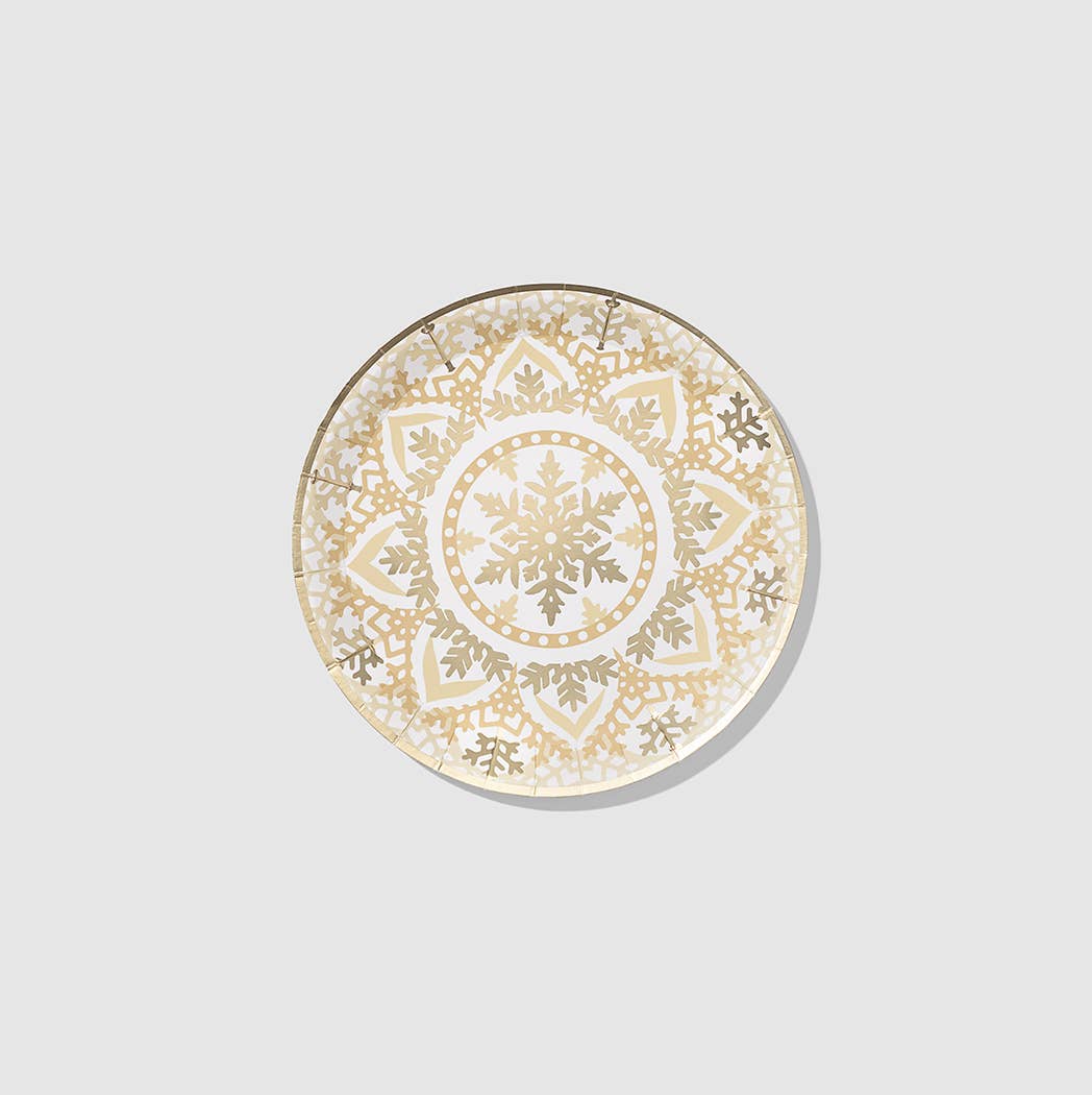 Golden Snowflake Small Paper Party Plates (10 per Pack)