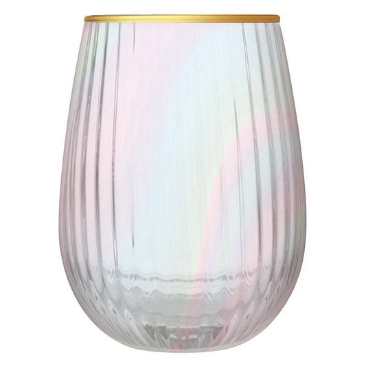 Glass Beveled Stemless Iridescent Glass