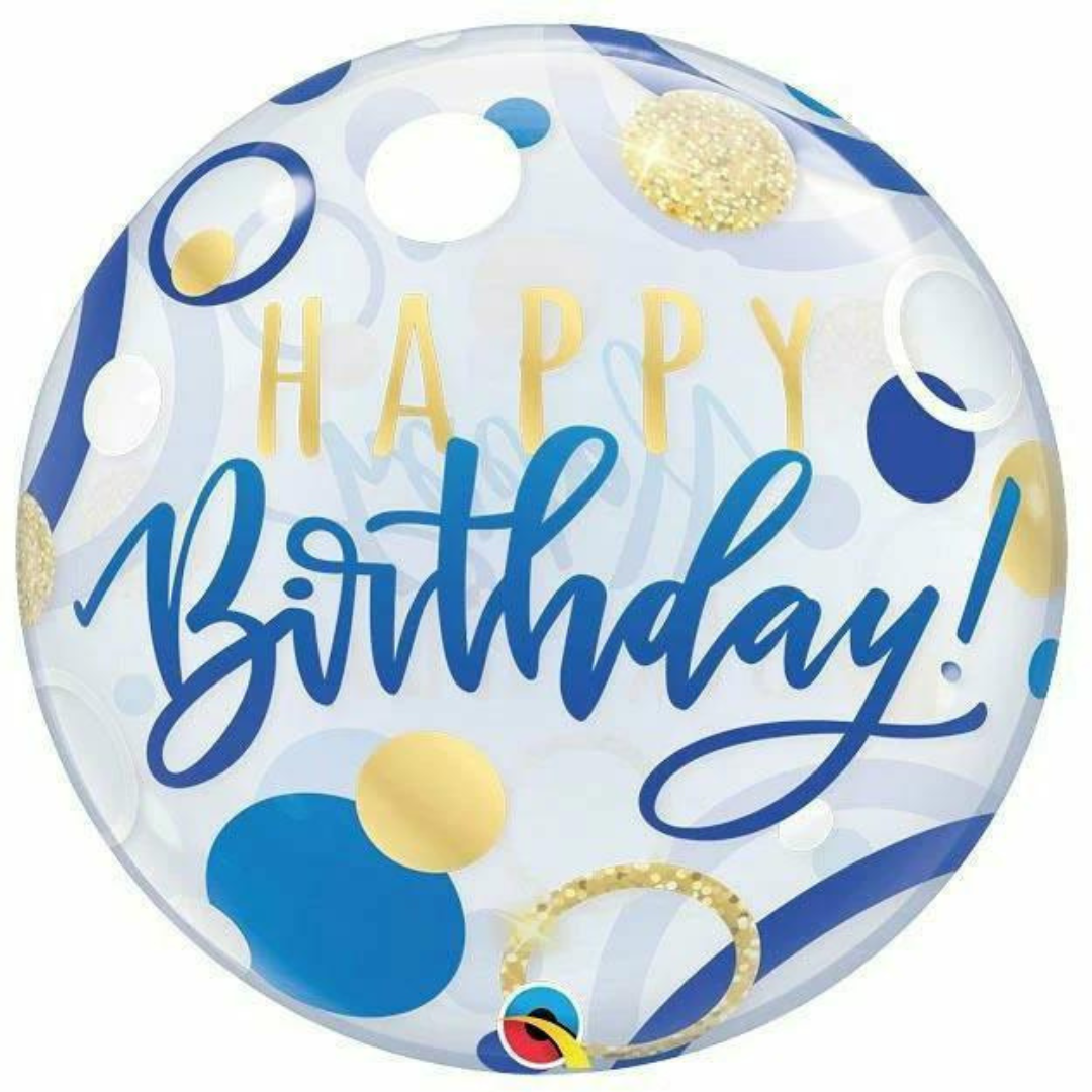 22" Blue & Gold Bubbles Birthday Balloon