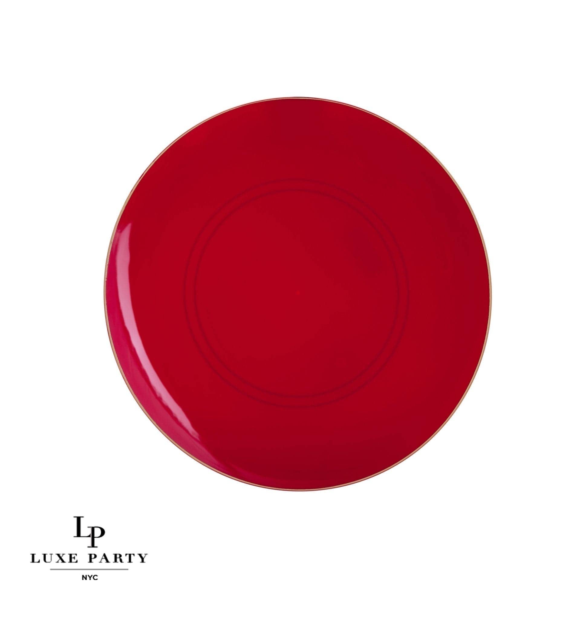 Red • Gold Round Plastic Plates | 10 Pack: 10 Plastic Plates, 10.25" Dinner Plates