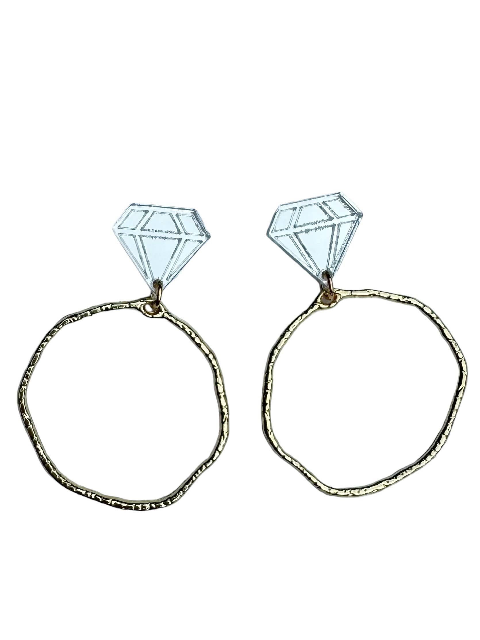 Silver Mirror Acrylic Diamond Ring Hoops/Earrings