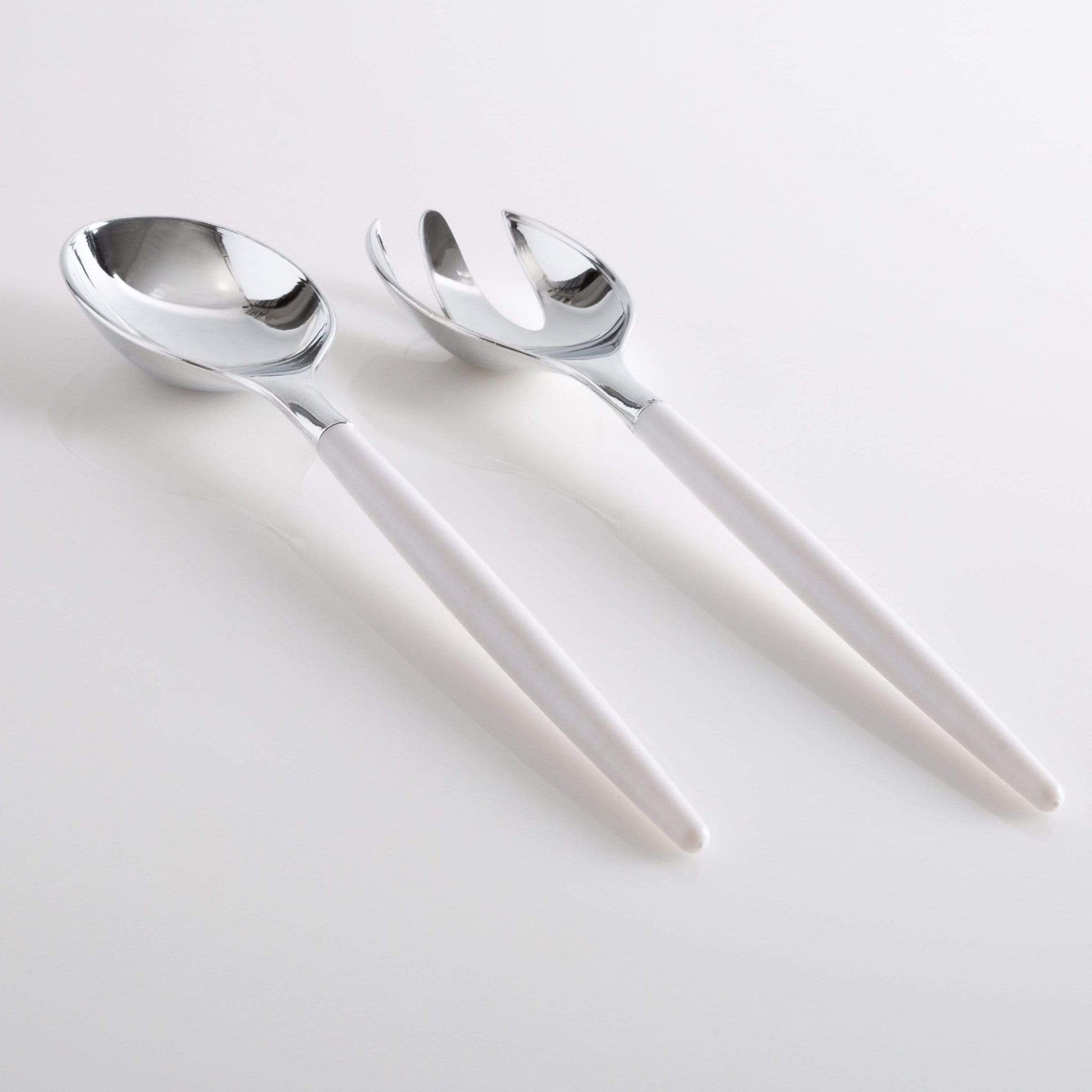 White and Silver Plastic Serving Fork • Spoon Set: 1 Spoon 1 Fork