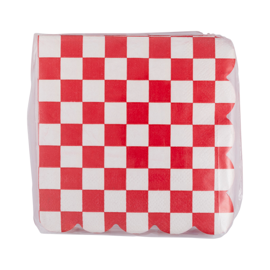 Red Checkerboard Scallop Cocktail Napkin