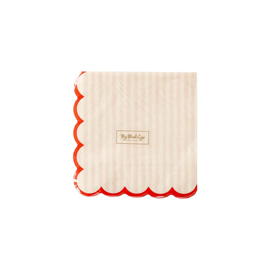 Valentine Pink Stripe Scallop Cocktail Napkin