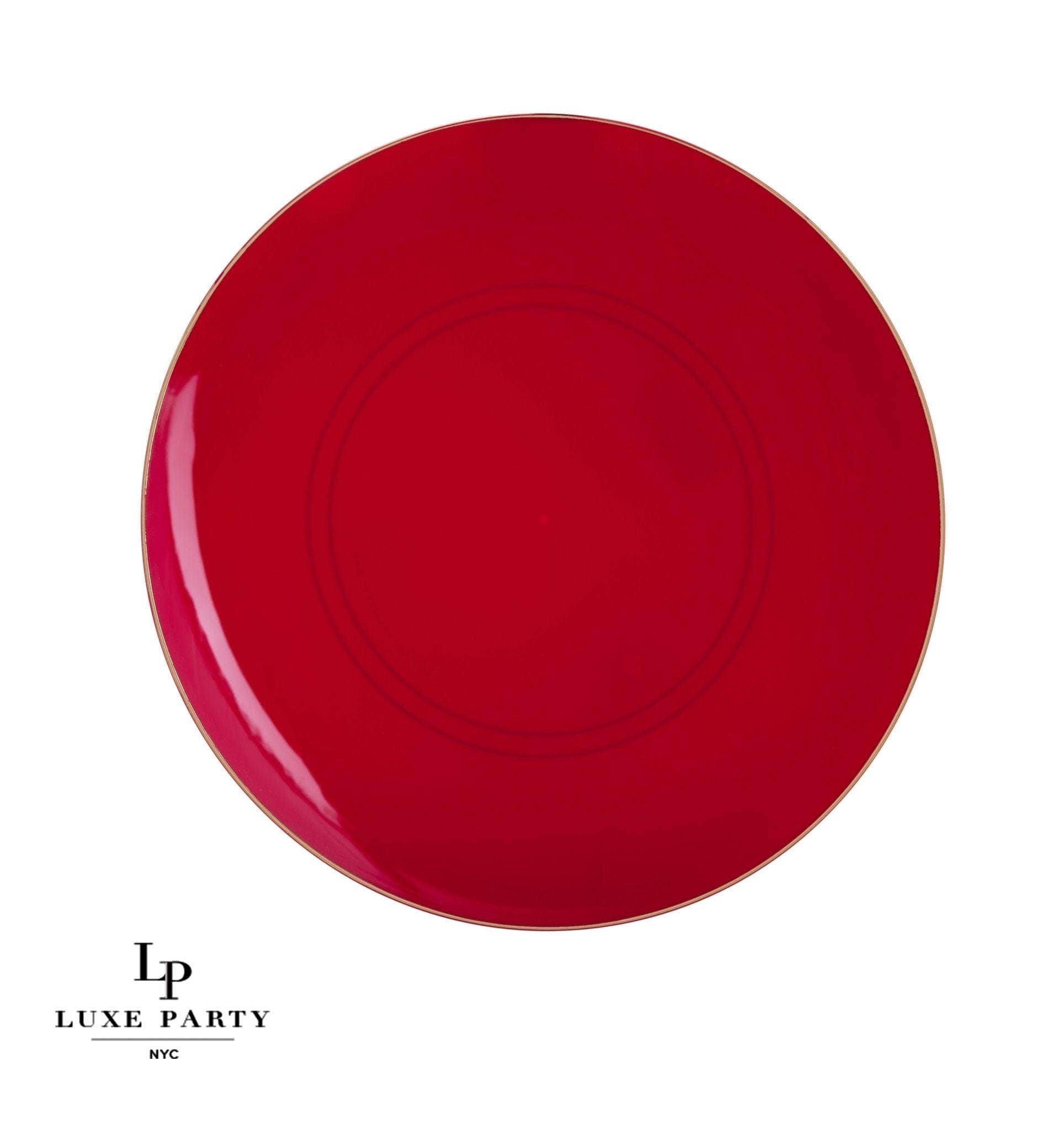 Red • Gold Round Plastic Plates | 10 Pack: 10 Plastic Plates, 10.25" Dinner Plates