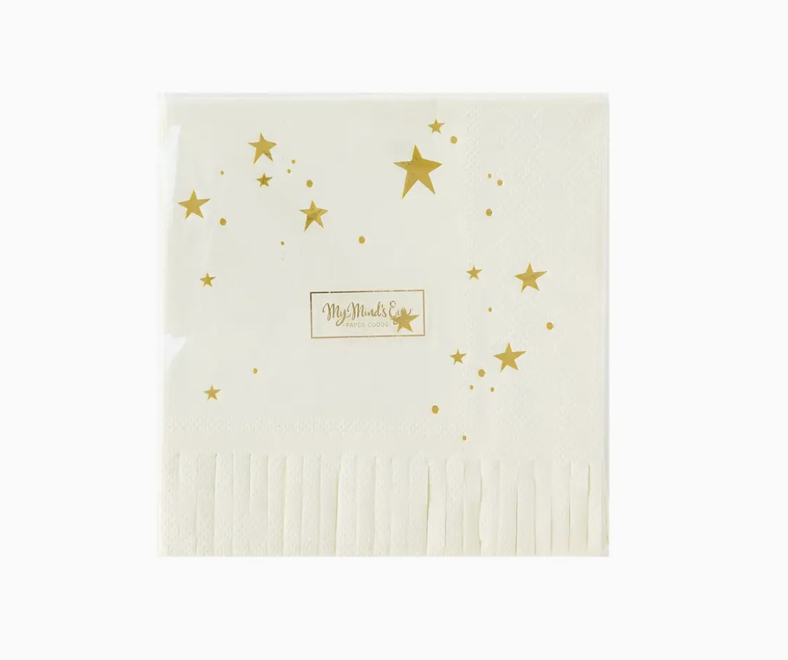 Baby Neutral Star Fringed Cocktail Napkin