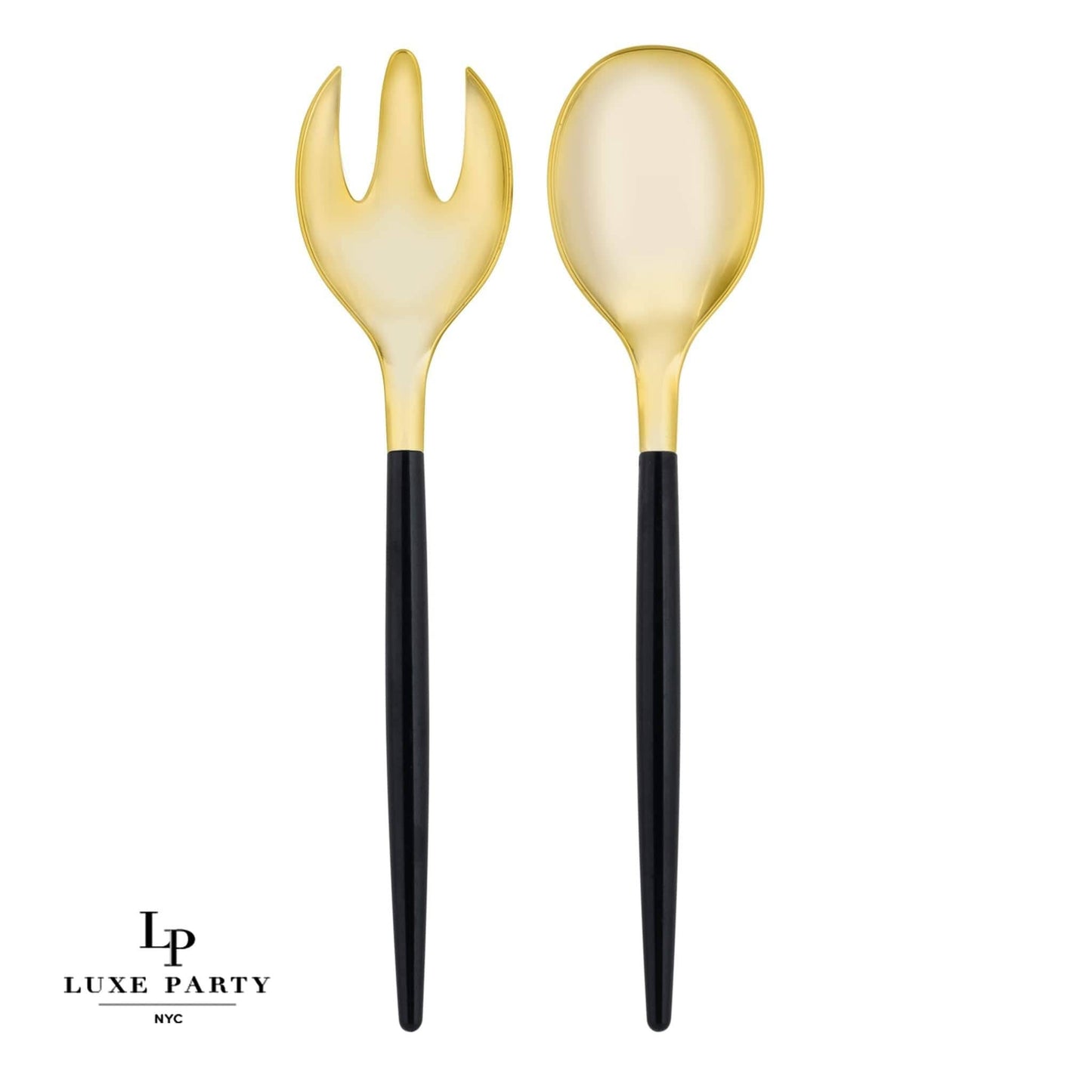 Black /  Gold Plastic Serving Forks • Spoons Set: 1 Spoon 1 Fork