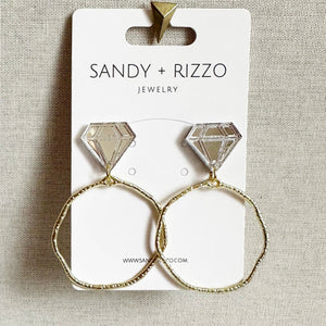 Silver Mirror Acrylic Diamond Ring Hoops/Earrings