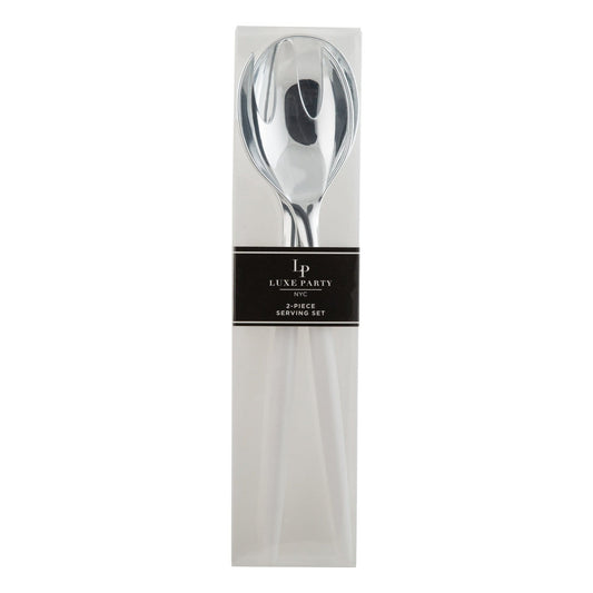 White and Silver Plastic Serving Fork • Spoon Set: 1 Spoon 1 Fork