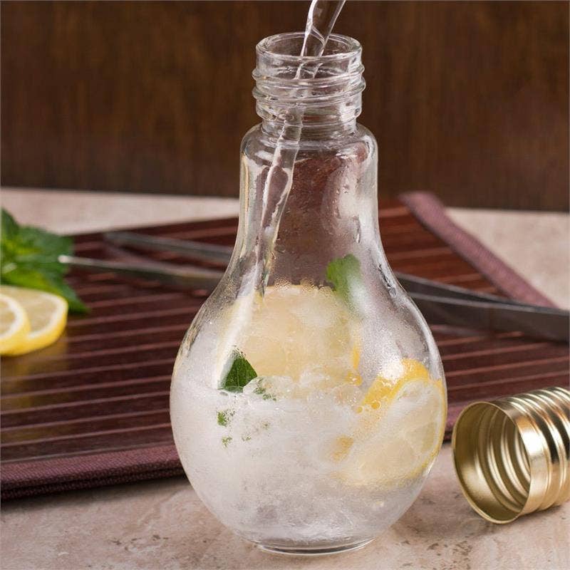 15 oz Light Bulb Cup With Straw: Silver