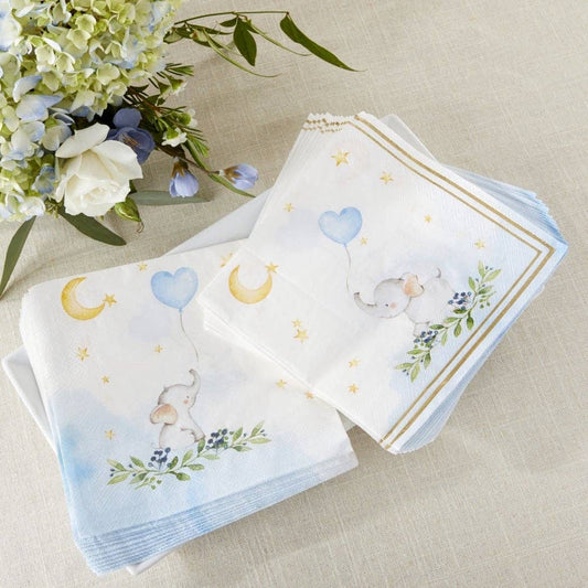 Elephant Baby Shower 2 Ply Paper Napkins - Blue (Set of 30)