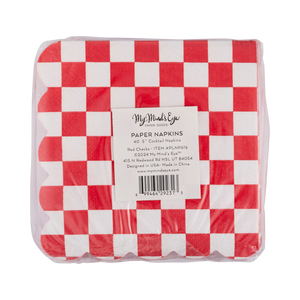 Red Checkerboard Scallop Cocktail Napkin
