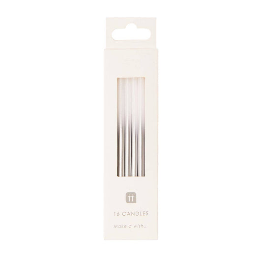 White & Silver Birthday Candles | 16 Pack |