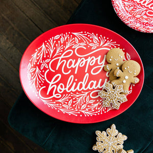 Happy Holidays Oval Bamboo Tray 12x15