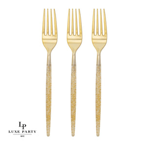Chic Round Gold Glitter Forks | 32 Pieces