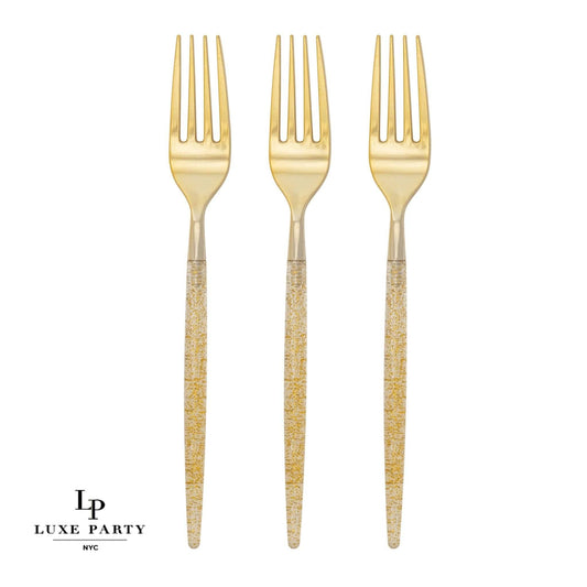 Chic Round Gold Glitter Forks | 32 Pieces