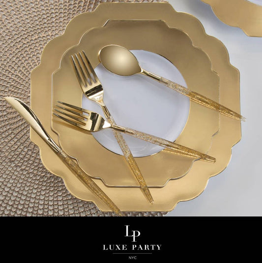 Chic Round Gold Glitter Forks | 32 Pieces