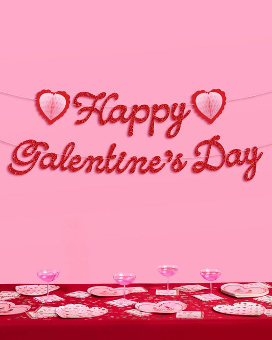 Happy Galentine's Day Banner - 3D glitter banner, Valentine's Day, Vday