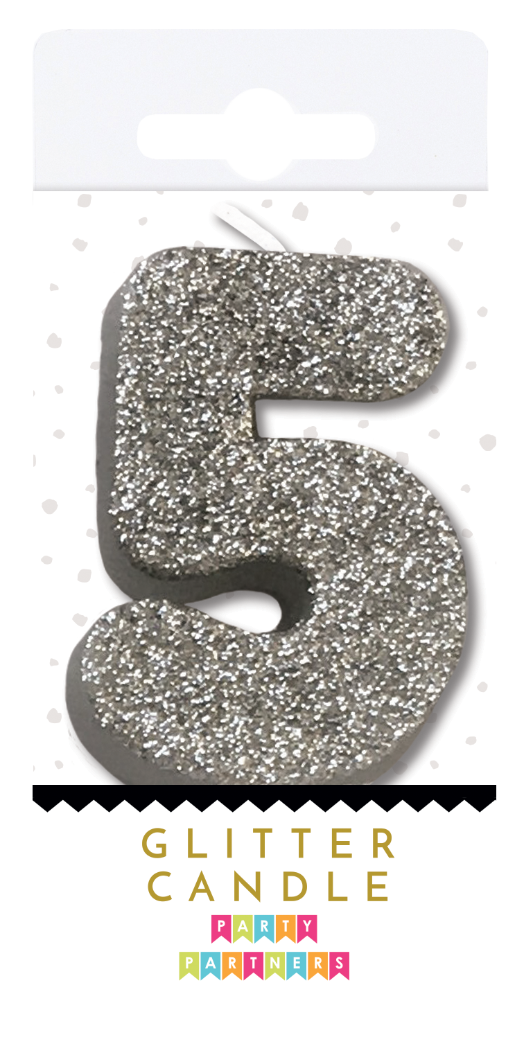 5 Glitter Number Candle Silver