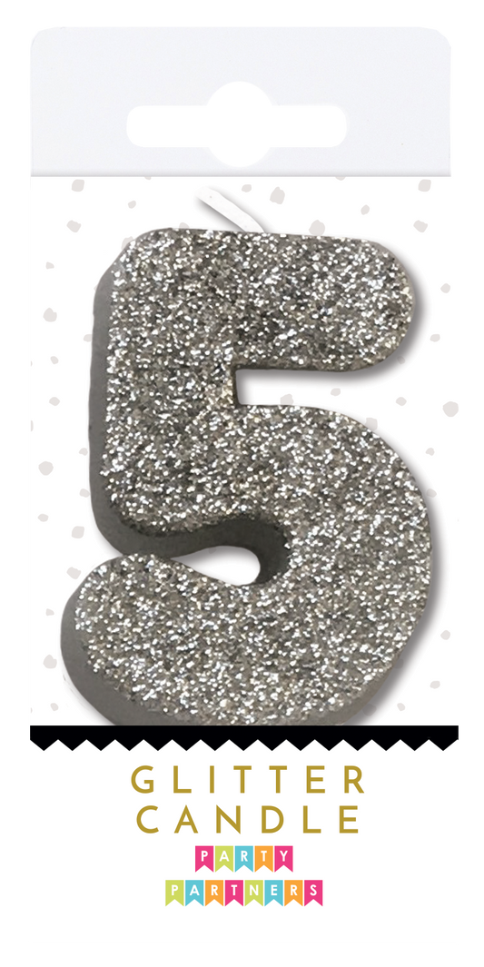 5 Glitter Number Candle Silver