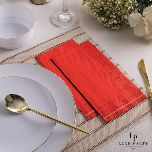 Red with Gold Guest Paper Napkins | 16 Napkins: 16 Dinner Napkins - 4.25" x 7.75"