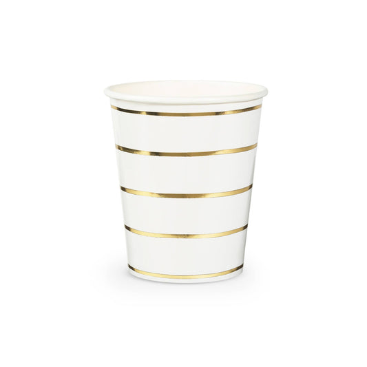 Frenchie Striped Gold 9 oz Cups - 8 Pk.