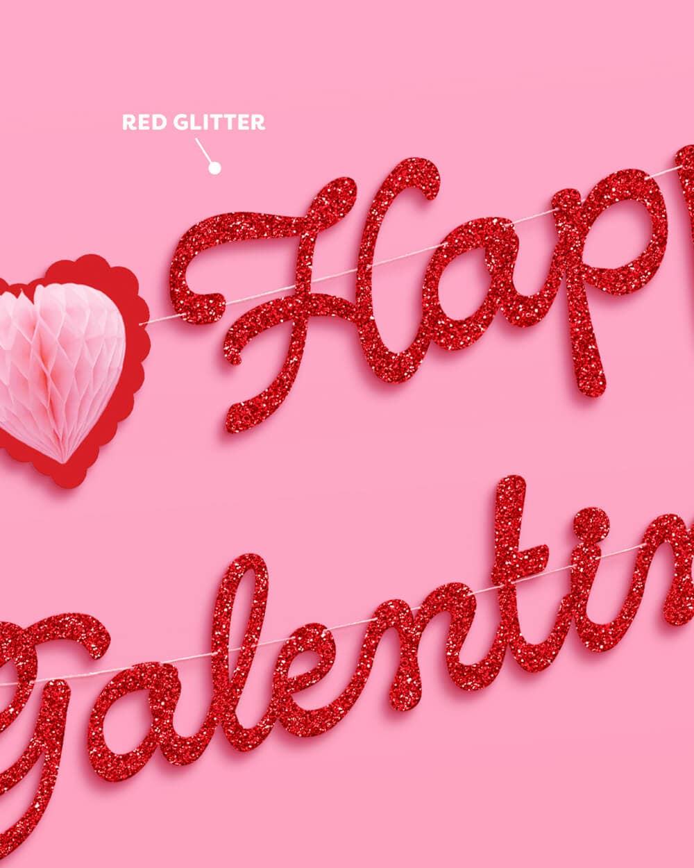 Happy Galentine's Day Banner - 3D glitter banner, Valentine's Day, Vday