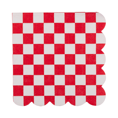 Red Checkerboard Scallop Cocktail Napkin